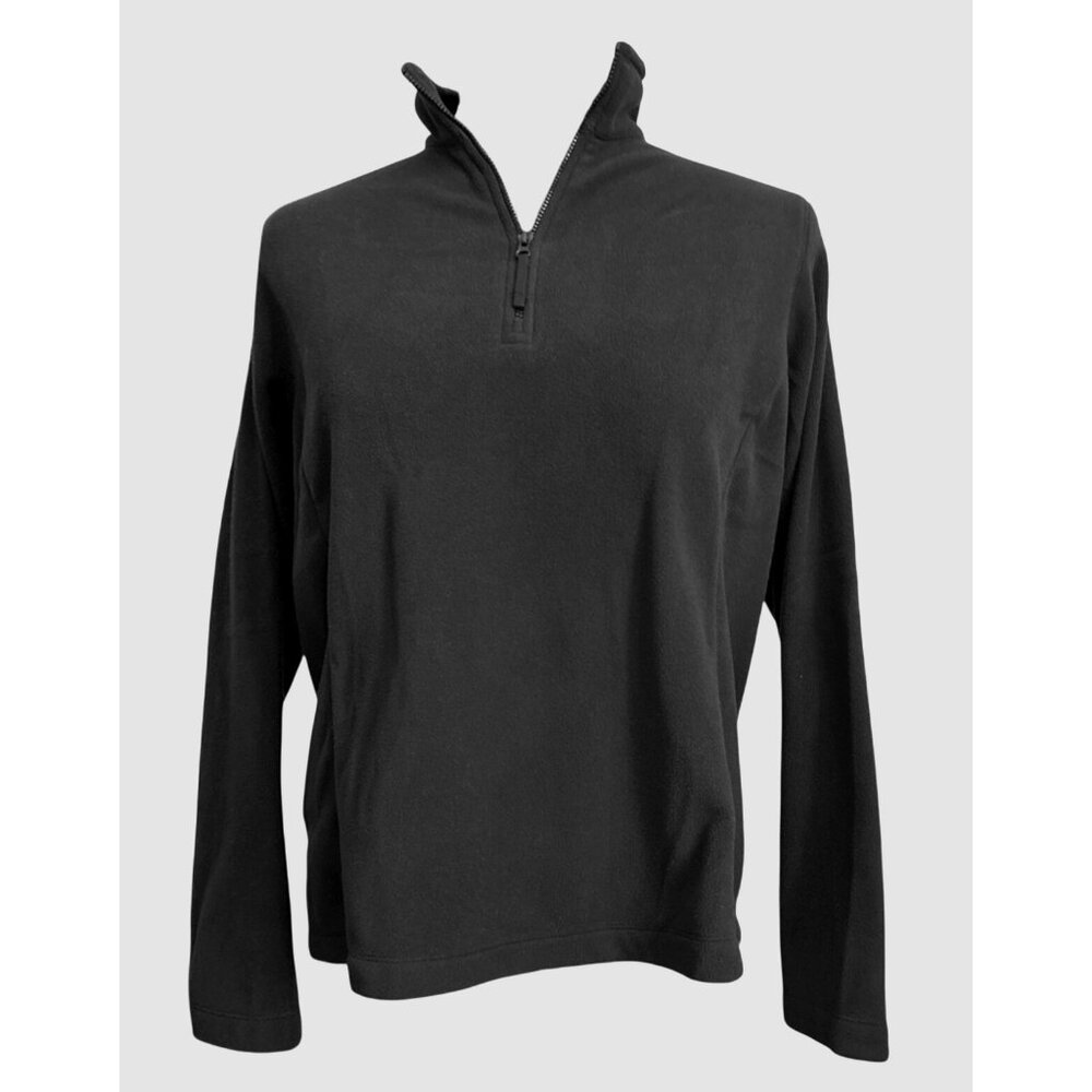 Lands End Womens ThermaCheck Black Fleece 1/4 Zip Pullover Size M/P